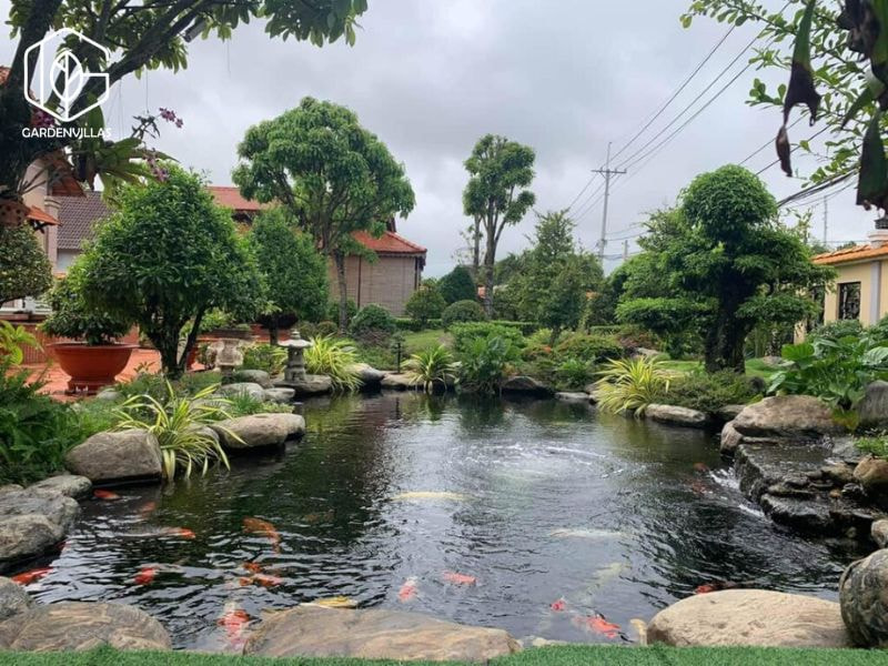 thiết kế nhà vườn có ao cá