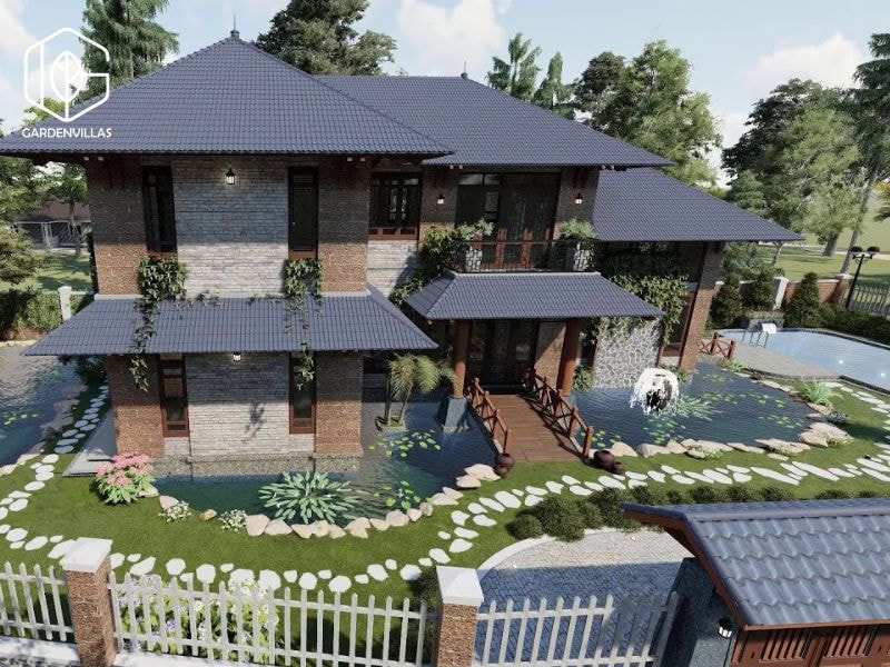 thiết kế nhà vườn có ao cá