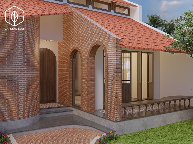 thiết kế nhà vườn đẹp xây bằng gạch đỏ