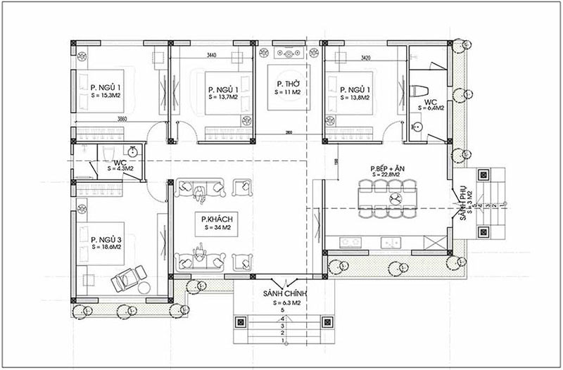 bản thiết kế nhà vườn 4 phòng ngủ