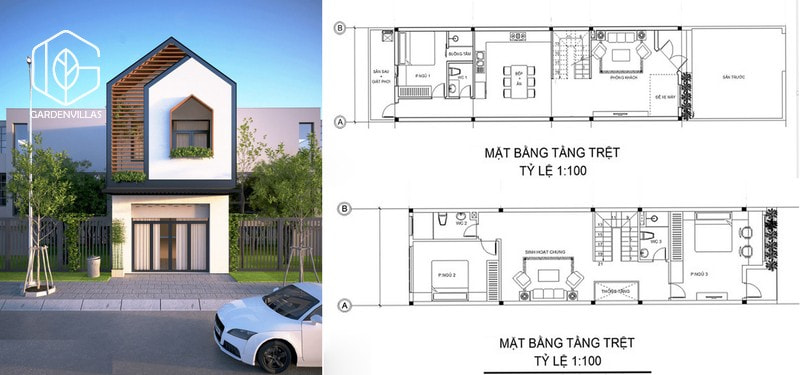 thiết kế nhà 5x20m có sân vườn