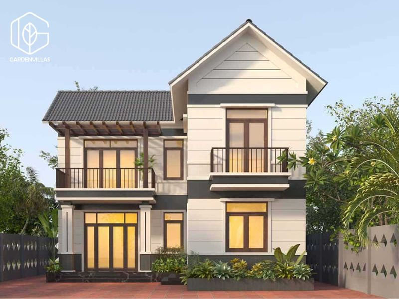 thiết kế nhà vườn 2 tầng hình chữ l