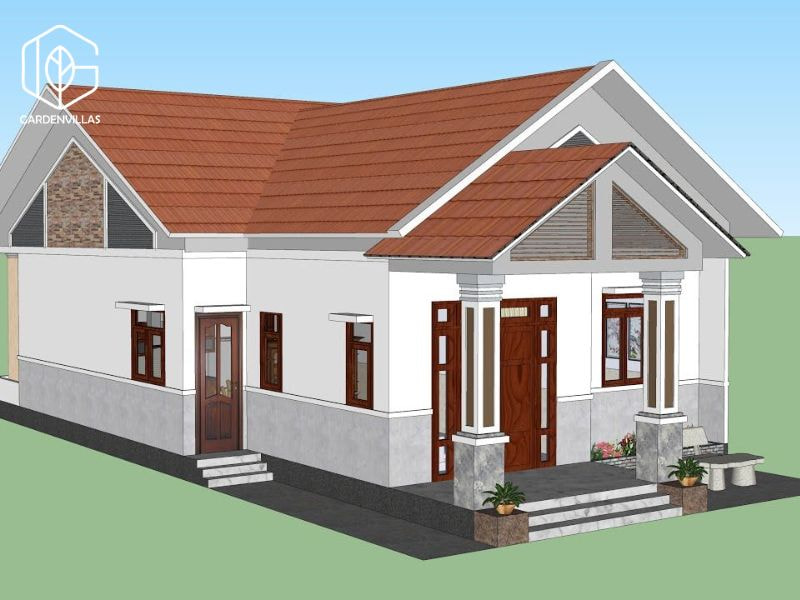 thiết kế nhà vườn 2 tầng hình chữ l