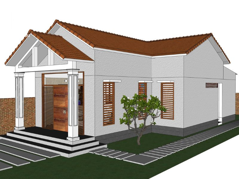 thiết kế nhà vườn 2 tầng hình chữ l