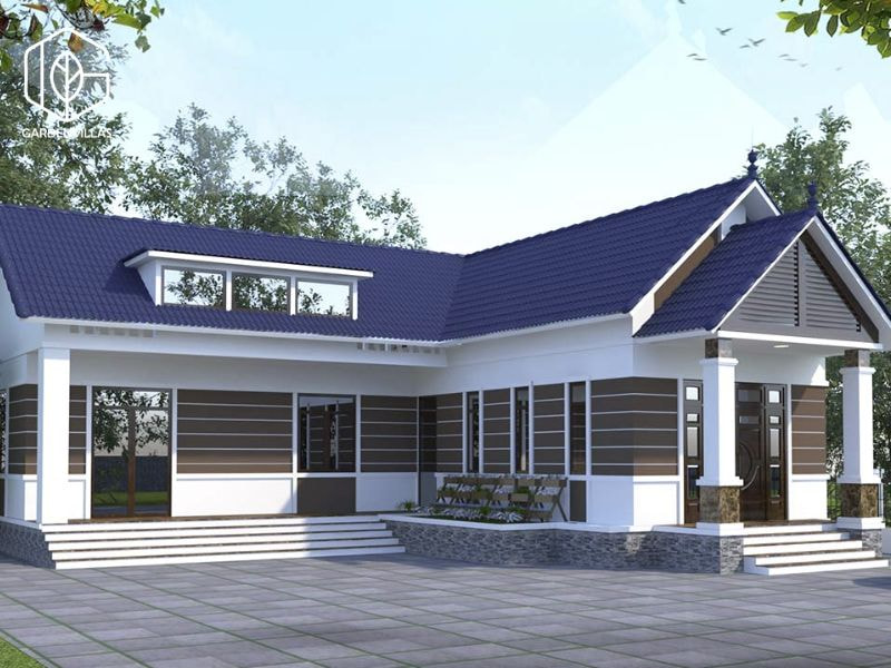 thiết kế nhà vườn 2 tầng hình chữ l