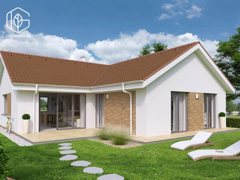 thiết kế nhà vườn 2 tầng hình chữ l