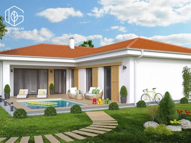 thiết kế nhà vườn 2 tầng hình chữ l