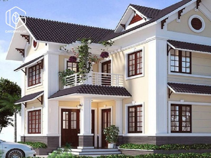 thiết kế nhà vườn 2 tầng hình chữ l