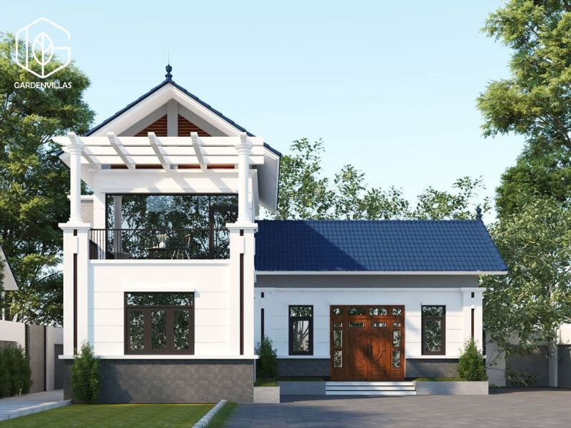 thiết kế nhà vườn 2 tầng hình chữ l