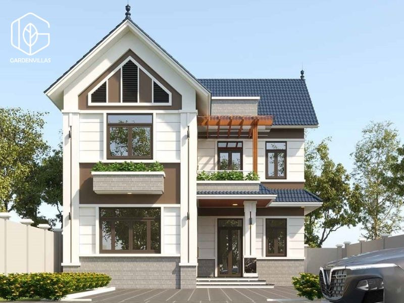 thiết kế nhà vườn 2 tầng hình chữ l