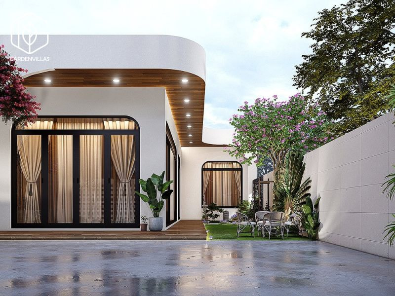 thiết kế nhà vườn 2 tầng hình chữ l