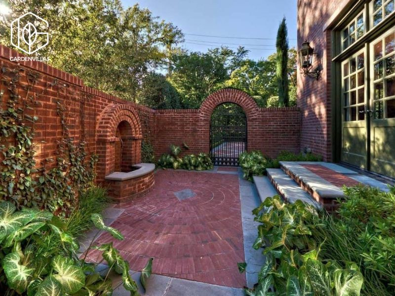 thiết kế nhà vườn đẹp xây bằng gạch đỏ
