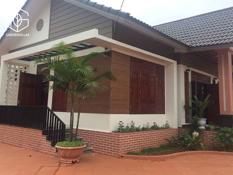 thiết kế nhà vườn đẹp xây bằng gạch đỏ