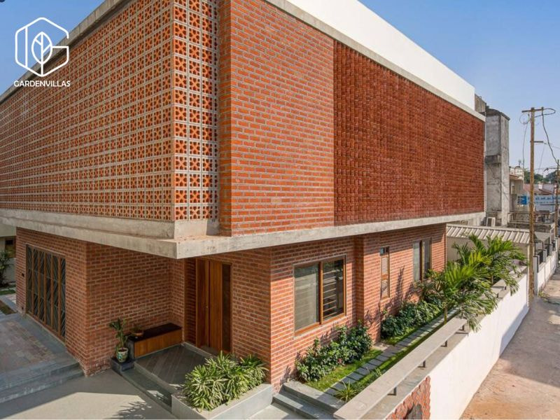 thiết kế nhà vườn đẹp xây bằng gạch đỏ