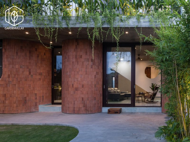 thiết kế nhà vườn đẹp xây bằng gạch đỏ