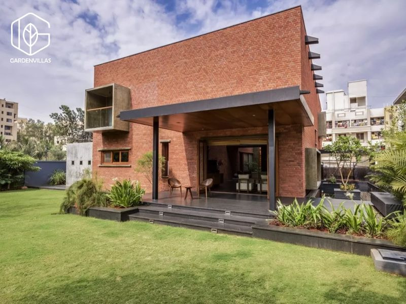 thiết kế nhà vườn đẹp xây bằng gạch đỏ