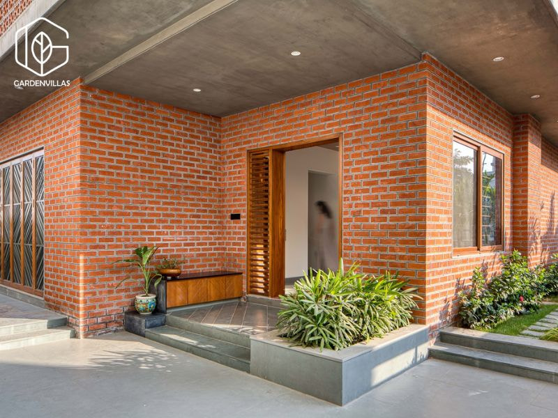 thiết kế nhà vườn đẹp xây bằng gạch đỏ