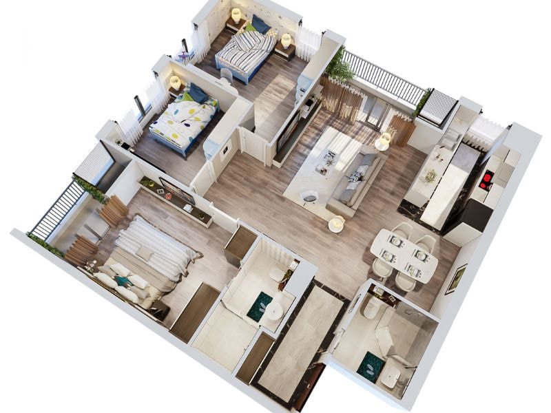 thiết kế nhà vườn 3 phòng ngủ