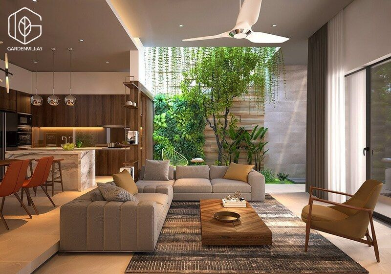 thiết kế nhà có sân vườn ở giữa