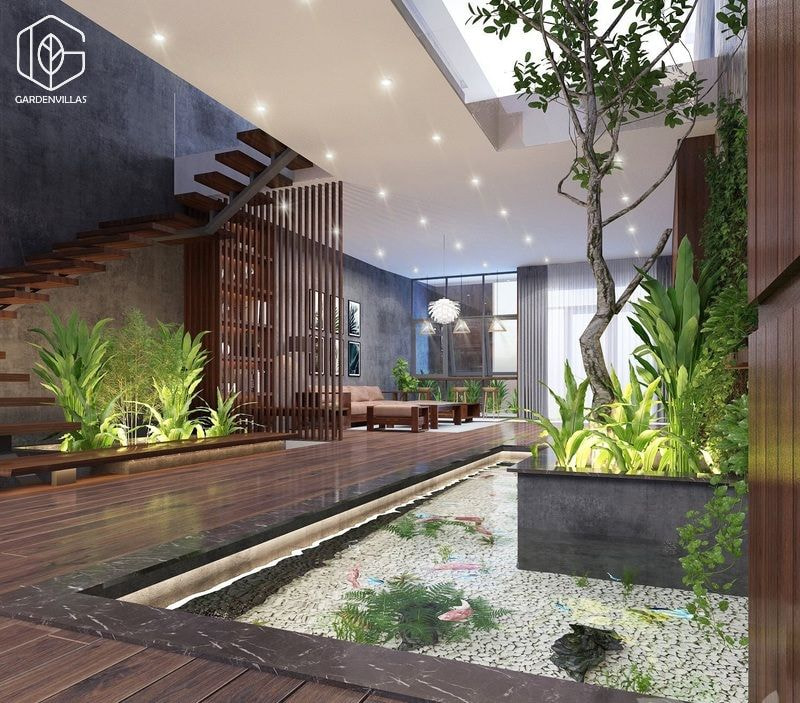 thiết kế nhà có sân vườn ở giữa