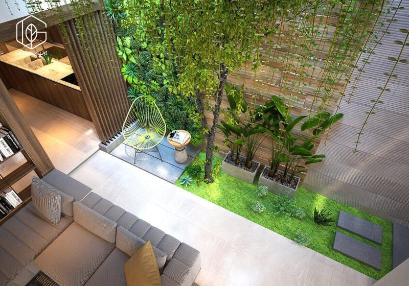thiết kế nhà có sân vườn ở giữa