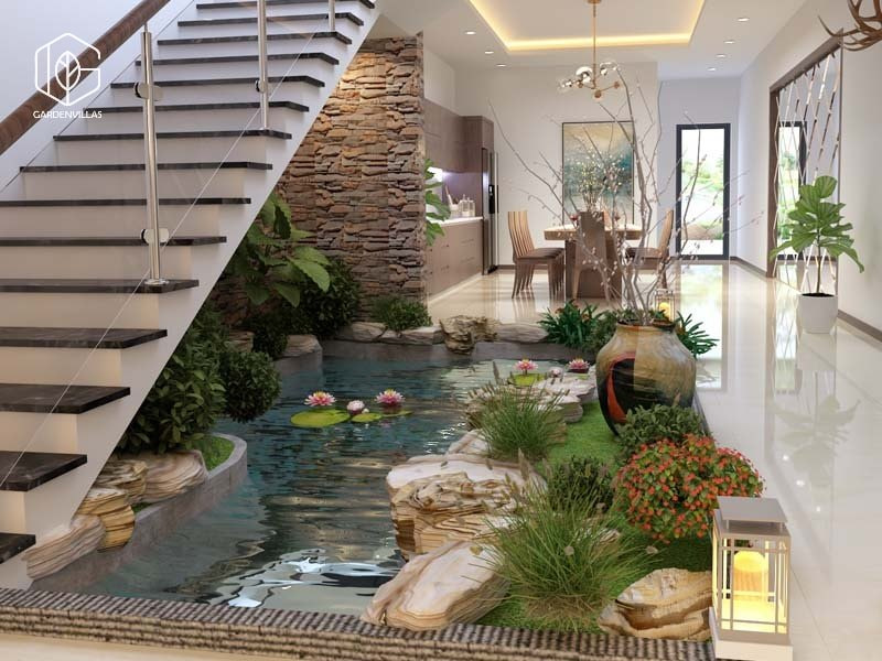 thiết kế nhà có sân vườn ở giữa